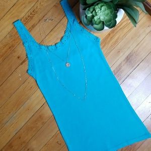 Amisu - Lace Tank Top in Turquoise